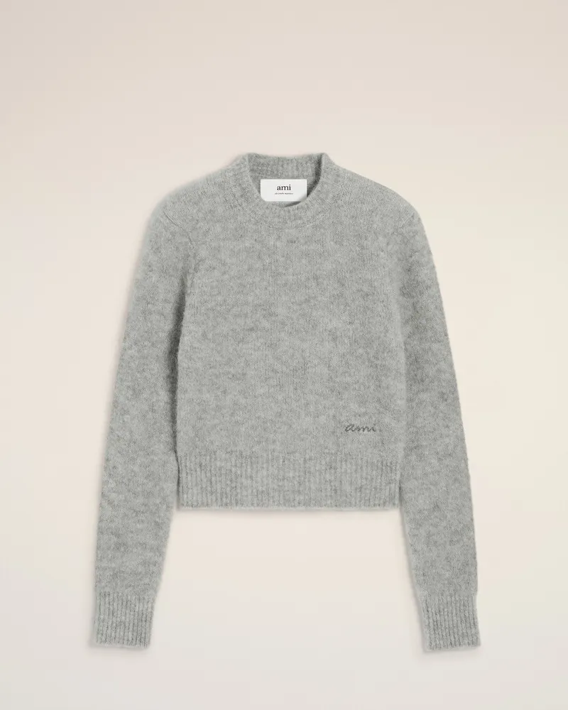 AMI Paris Ami Pullover mit Rundhalsausschnitt aus grauer Alpakawolle Grau für Damen Grau