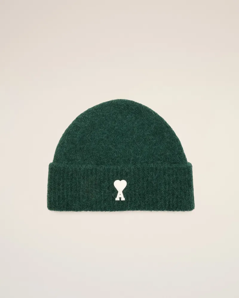 AMI Paris Ami de Coeur Beanie aus grüner Alpakawolle Grün - Größe Unisex Flaschengrün