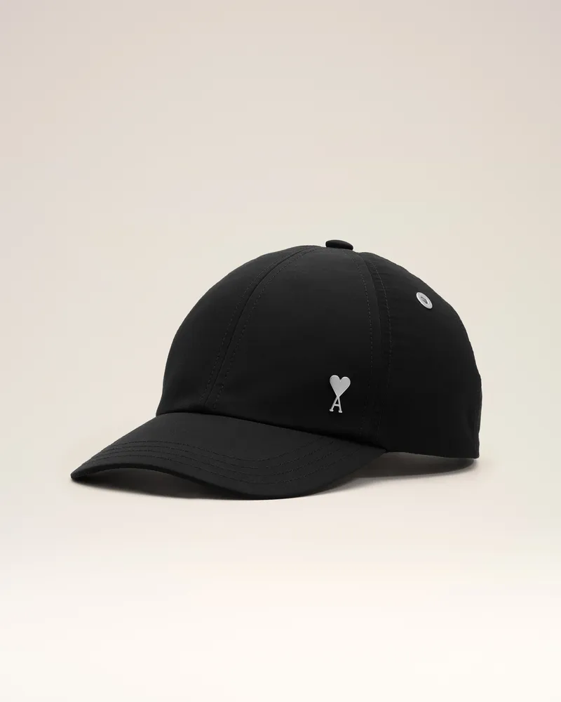 AMI Paris Ami de Coeur Cap aus schwarzem Nylon und Baumwolle mit Niete Schwarz - Größe Unisex Schwarz