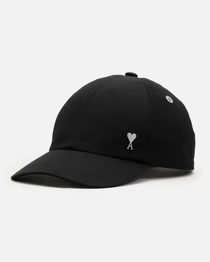 AMI Paris Ami de Coeur Cap aus schwarzem Nylon und Baumwolle mit Niete Schwarz - Größe Unisex Schwarz