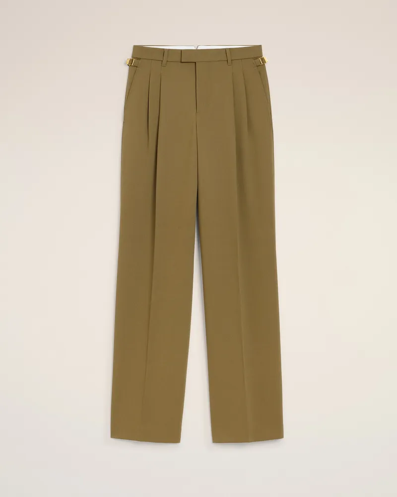 AMI Paris Weite Hose aus grüner Wolle mit Laschen  Grün für Damen Bronze