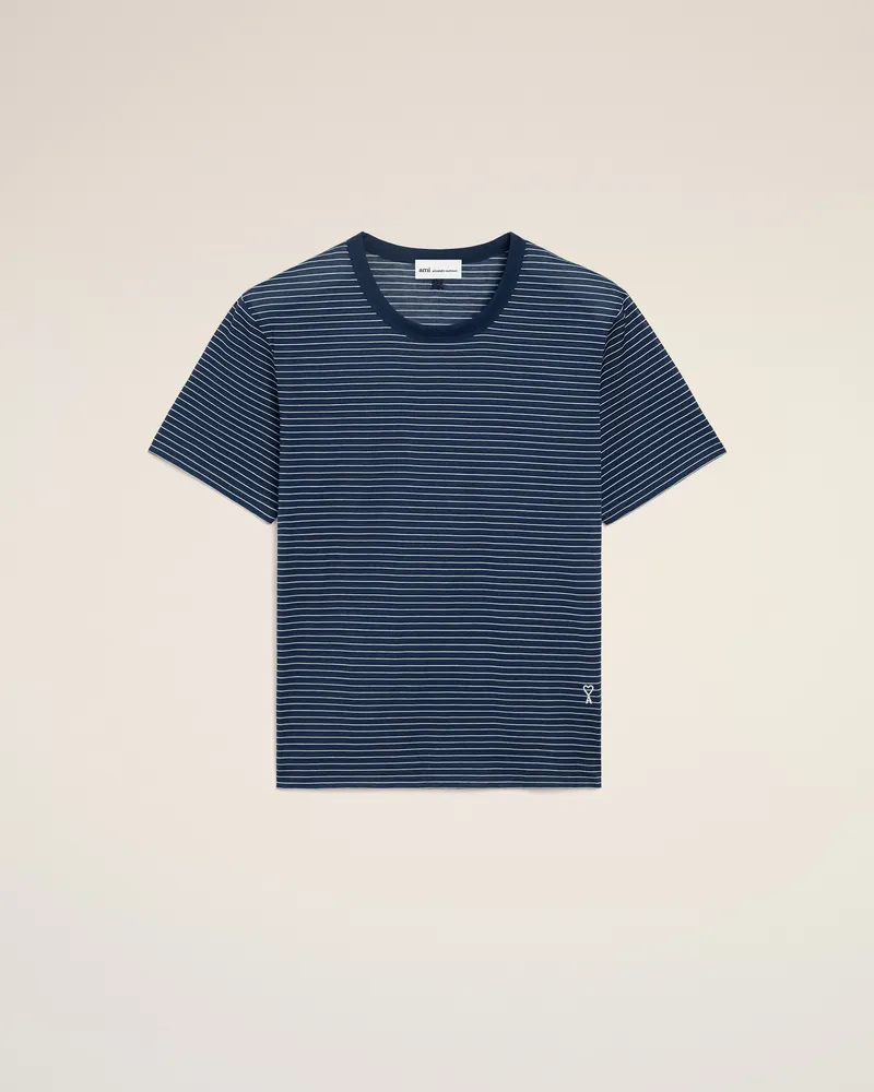 AMI Paris Blau gestreiftes Ami De Coeur Baumwoll-T-Shirt Blau für Herren Tinte