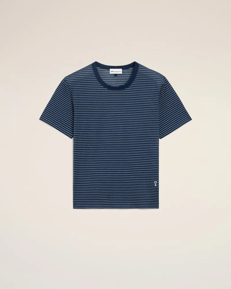 AMI Paris Blau gestreiftes Ami De Coeur Baumwoll-T-Shirt Blau für Herren Tinte