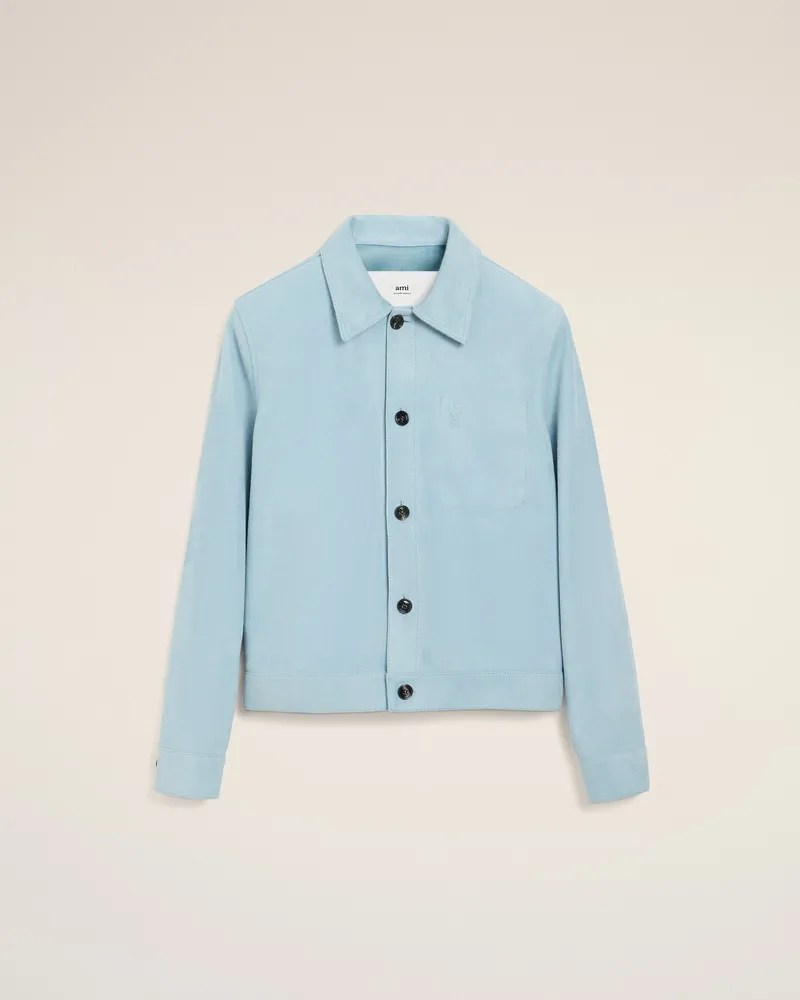 AMI Paris Blaue Ami De Coeur Lederjacke mit Knöpfen Blau für Herren Sky