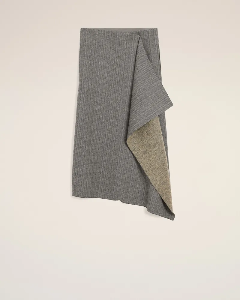 AMI Paris Midi-Wickelrock aus grauer Wolle mit Fischgrätmuster  Grau für Damen Grau