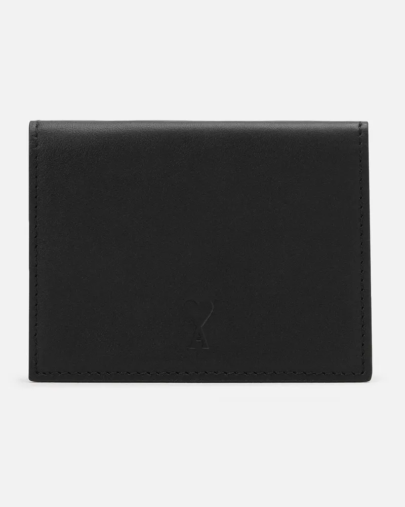AMI Paris Ami de Coeur Portemonnaie aus schwarzem Rindsleder mit drei Fächern Schwarz Unisex Schwarz