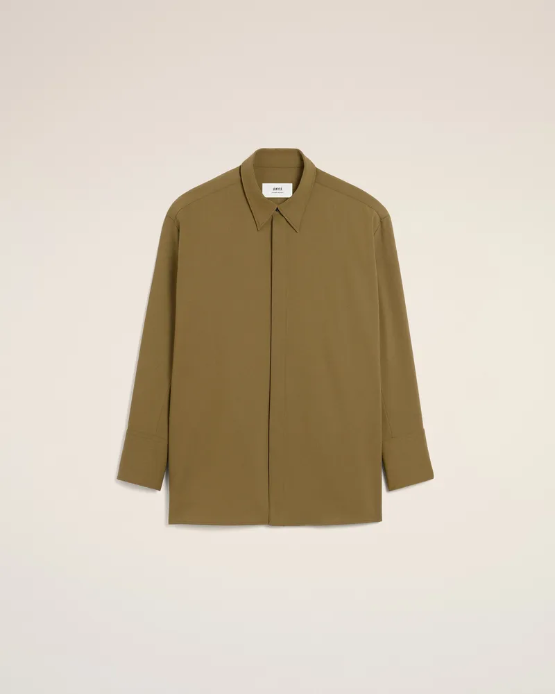 AMI Paris Langes Oversize-Hemd aus grüner Wolle mit seitlichen Schlitzen Grün für Damen Bronze