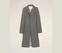 Grauer Mantel aus Schurwolle mit einreihiger Knopfleiste und tailliertem Schnitt Grau für Damen