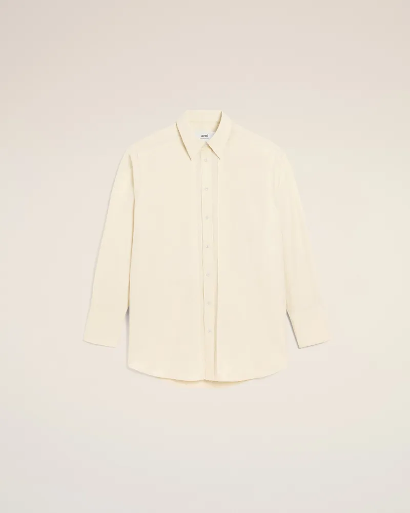 AMI Paris Oversize-Hemd aus weißer Baumwolle mit Aufnähern mit unversäuberten Kanten Weiß Unisex Ivory