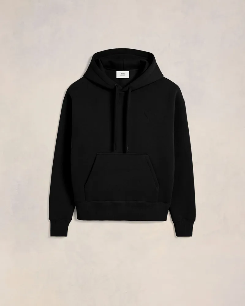 AMI Paris Ami de Coeur Kapuzenpullover aus schwarzer Baumwolle Schwarz Unisex Schwarz