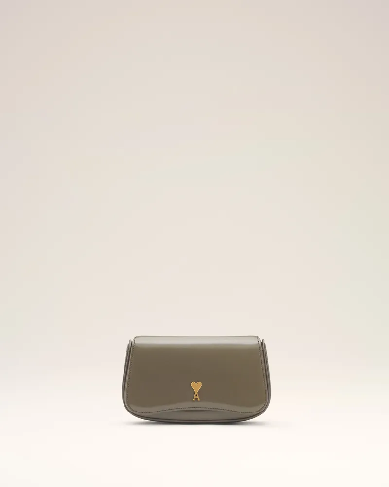 AMI Paris Kleine Paris Paris Crossbody-Bag aus glasiertem Leder in Grau Grau Unisex Carbon