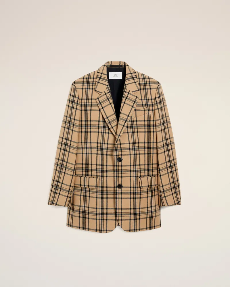 AMI Paris Lockerer Blazer aus karierter brauner Wolle Braun für Herren Camel
