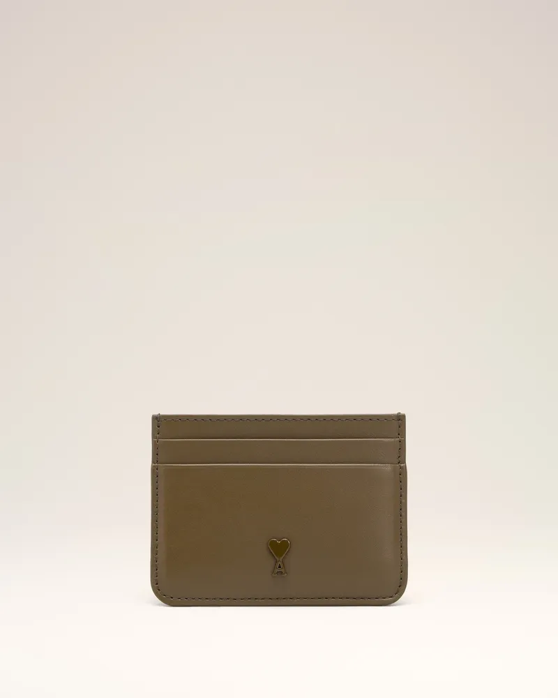 AMI Paris Ami De Coeur Kartenetui aus grünem Glattleder Braun Unisex Bronze
