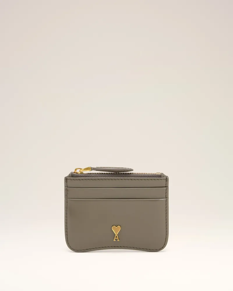 AMI Paris Paris Paris Kartenetui aus glasiertem Leder mit Reißverschluss in Grau Grau Unisex Carbon