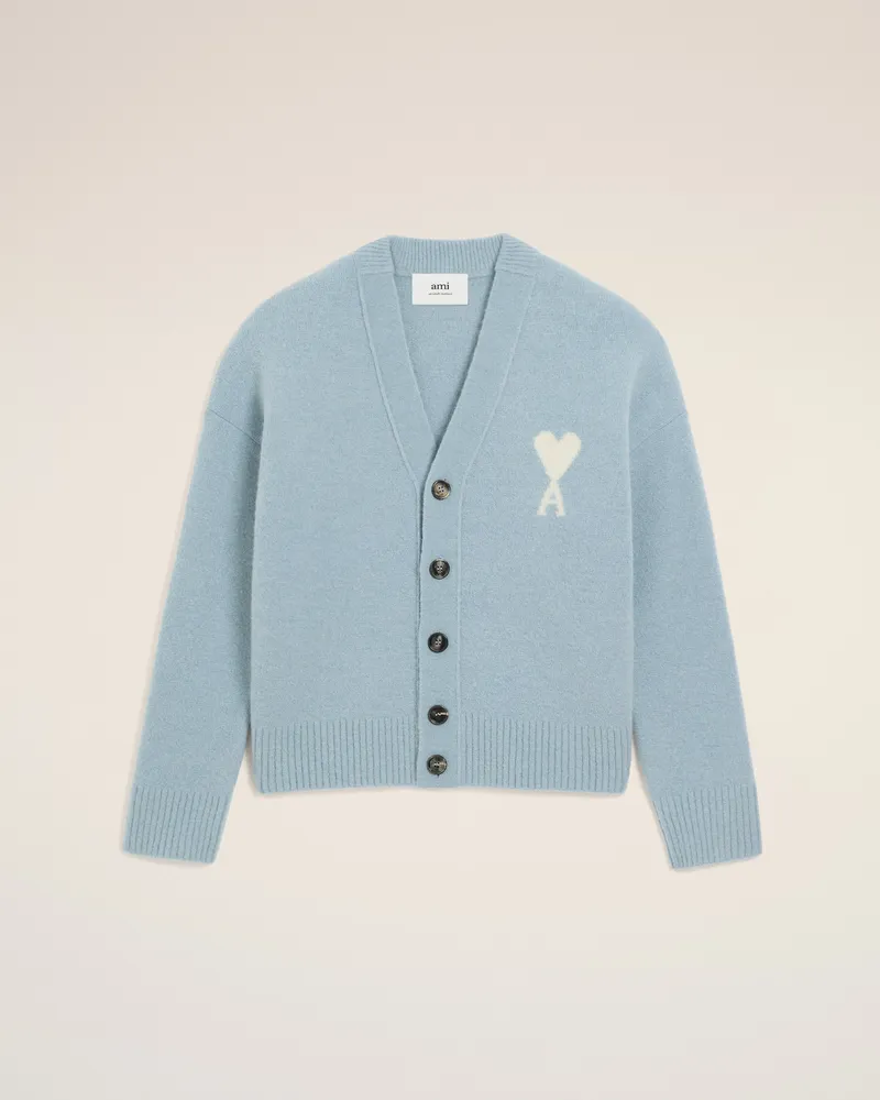 AMI Paris Ami De Coeur Cardigan aus Alpakawolle in Blau Blau Unisex Sky