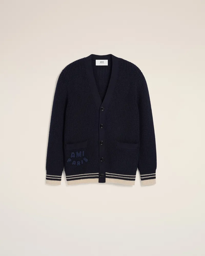 AMI Paris Gerippter Pullover aus Wolle in Navy Blau Unisex Navyblau