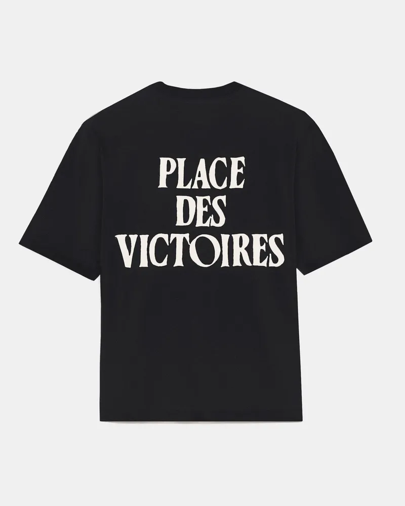 AMI Paris Schwarzes T-Shirt aus bedruckter Baumwolle "Place des Victoires" Weiß Unisex Schwarz