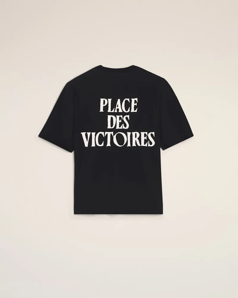 AMI Paris Schwarzes T-Shirt aus bedruckter Baumwolle "Place des Victoires" Weiß Unisex Schwarz