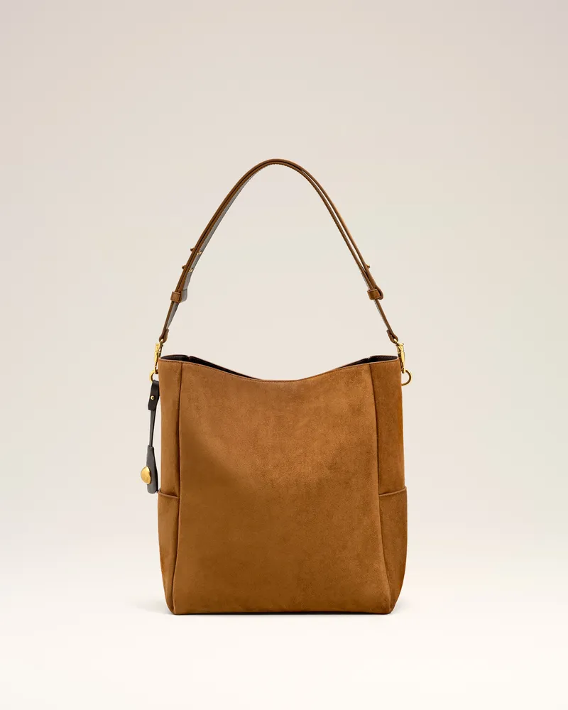AMI Paris Carrousel Bucket Bag aus braunem Glattleder Grau Unisex Hazelnut