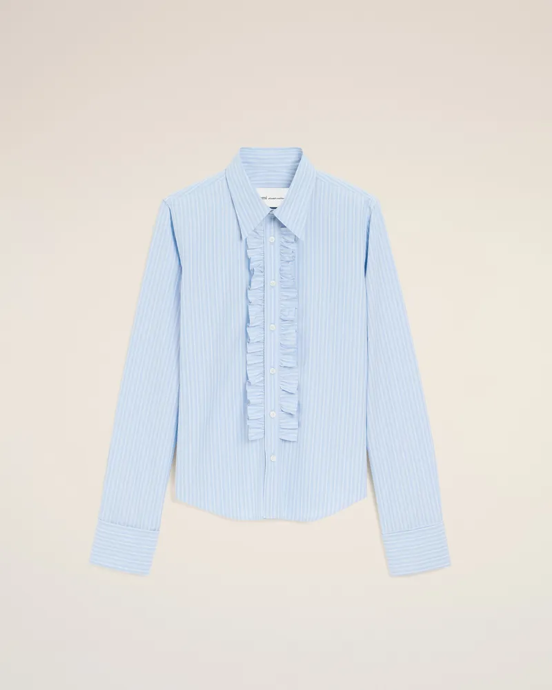 AMI Paris Blaues Baumwollhemd mit Rüschen und langen Ärmeln, tailliert Blau für Damen Kaschmirblau