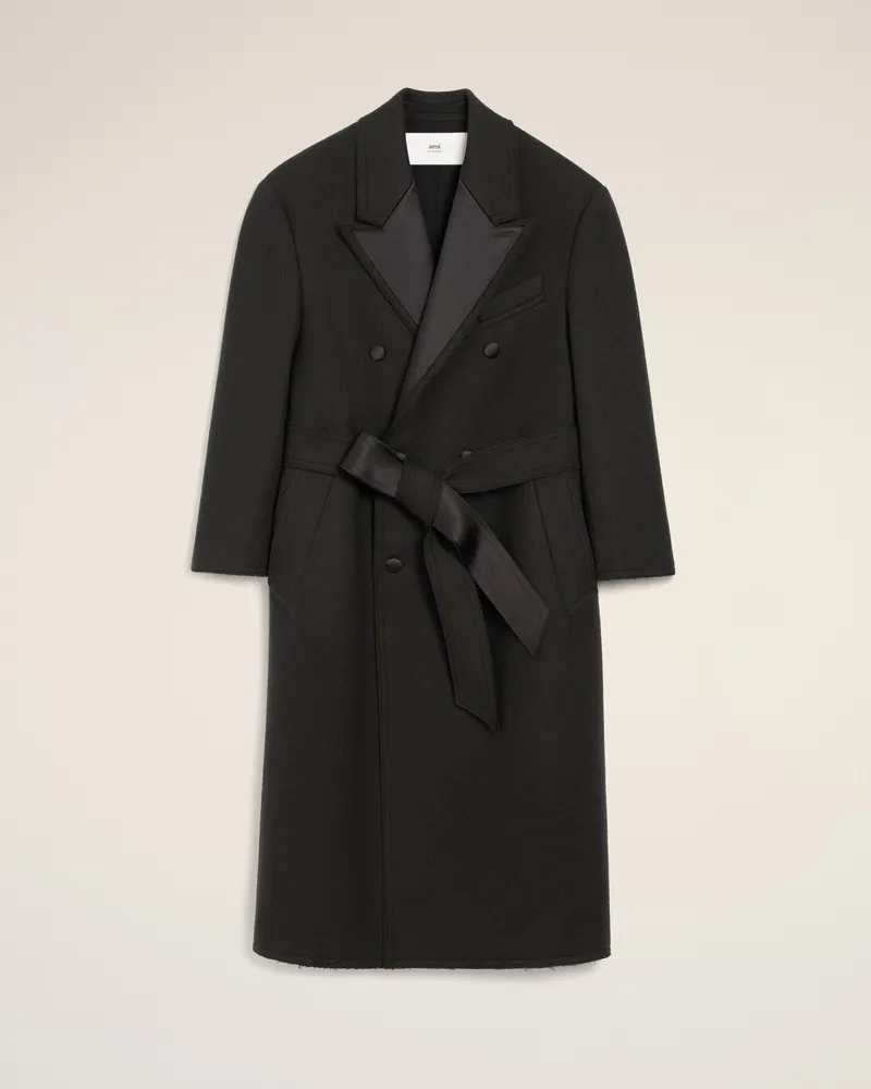 AMI Paris Zweireihiger langer Smokingmantel aus schwarzer Wolle Grau für Herren Anthrazit