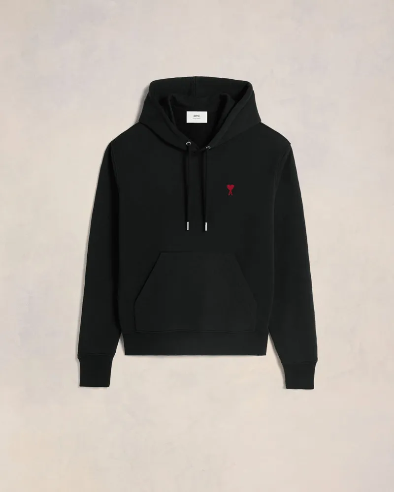 AMI Paris Ami de Coeur Kapuzenpullover aus schwarzer Bio-Baumwolle Schwarz Unisex Schwarz