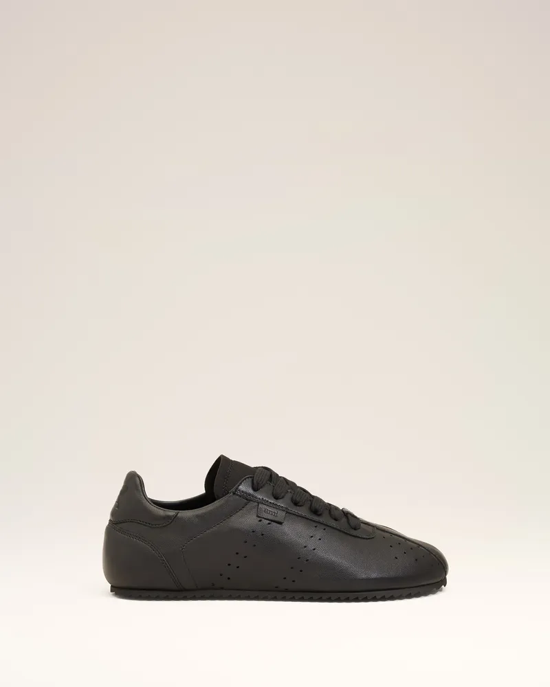 AMI Paris Step Low-Top-Sneaker aus schwarzem Glattleder Schwarz Unisex Schwarz