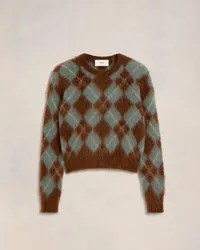 AMI Paris Argylepullover aus gebürsteter Alpakawolle und Mohair Braun Rehbraun