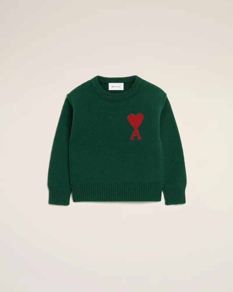AMI Paris Kinder - Ami de Coeur Pullover aus grüner Wolle Grün - Größe: 8 Jahre Flaschengrün