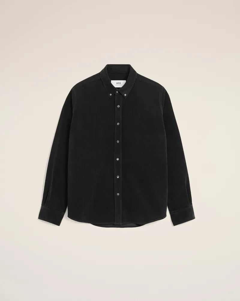AMI Paris Ami de Coeur Button-down-Hemd aus schwarzer Baumwolle Grau für Herren Anthrazit