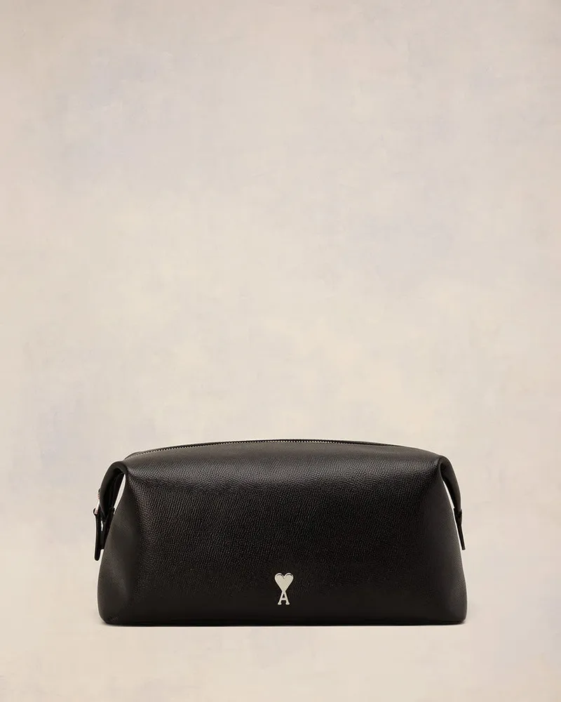 AMI Paris Paris Paris Kosmetiktasche aus schwarzem Leder Schwarz Unisex Schwarz