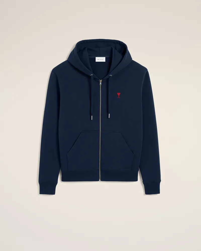 AMI Paris Ami de Coeur Kapuzenpullover mit Reißverschluss aus blauer Baumwolle Blau Unisex Nachtblau