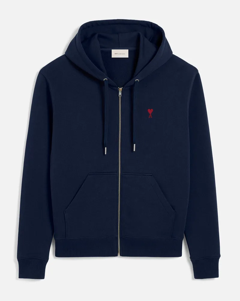 AMI Paris Ami de Coeur Kapuzenpullover mit Reißverschluss aus blauer Baumwolle Blau Unisex Nachtblau