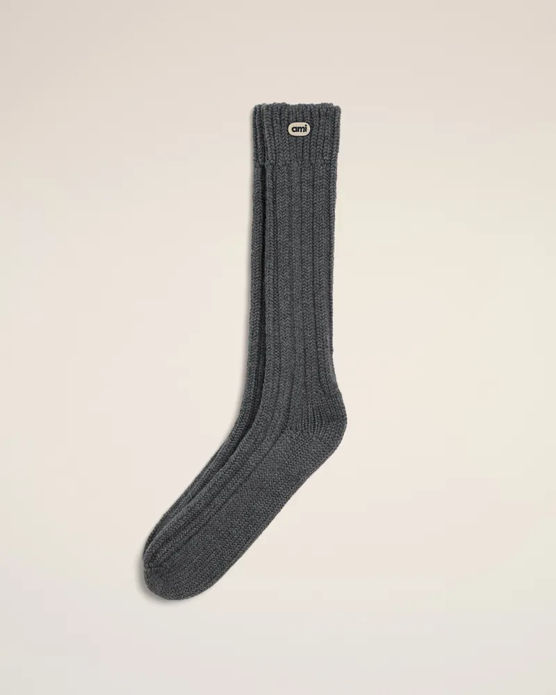 AMI Paris Graue Wollsocken mit Ami Patch Grau - Größe Unisex Kohlenstoffgrau