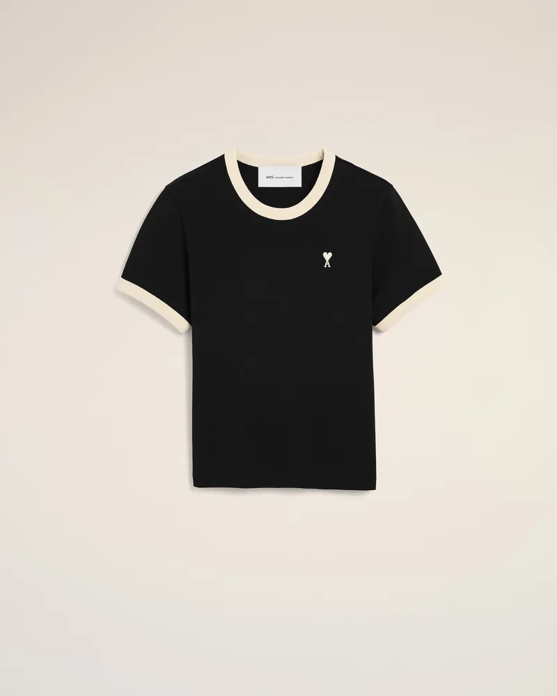 AMI Paris Ami de Coeur T-Shirt aus schwarzer Baumwolle mit Kontrastdetails Schwarz - Größe für Damen Schwarz