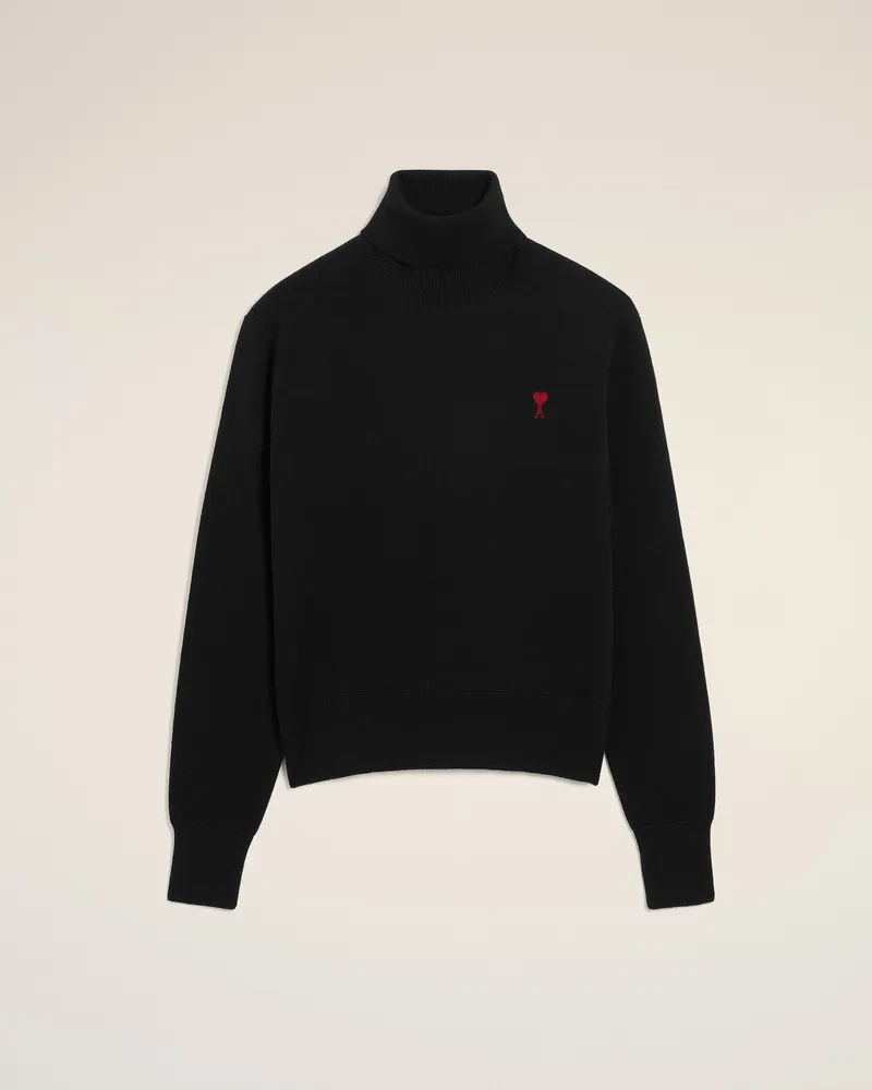 AMI Paris Ami De Coeur Rollkragenpullover aus schwarzer Wolle Schwarz für Herren Schwarz