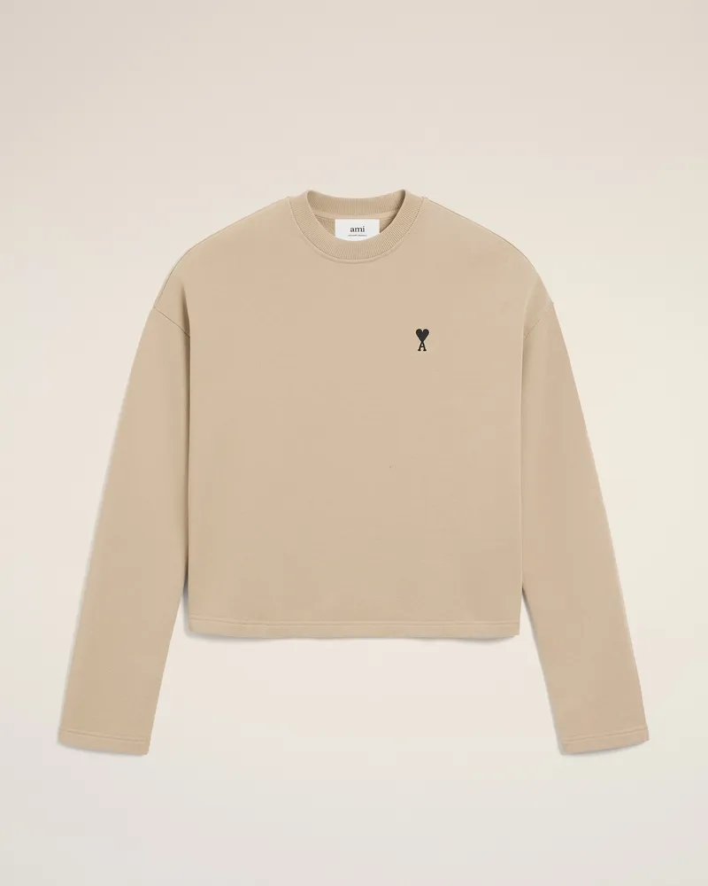 AMI Paris Ami De Coeur Sweatshirt aus beigefarbener Baumwolle mit Kontrast Beige für Damen Weiss