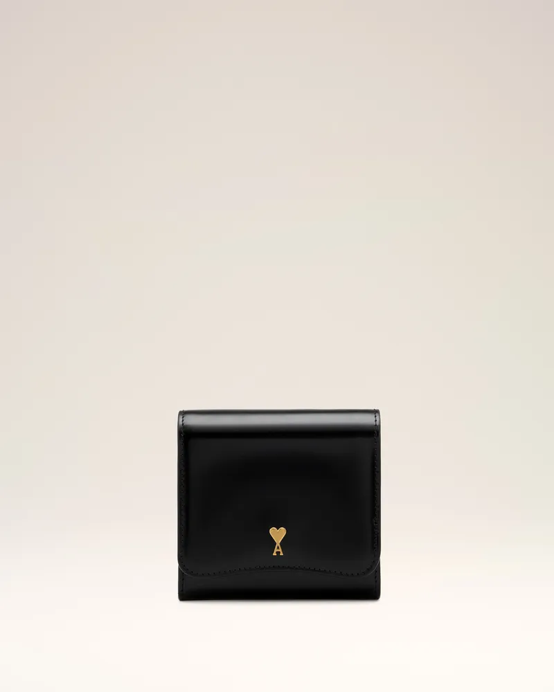 AMI Paris Kompaktes Paris Paris Portemonnaie aus glasiertem Leder in Schwarz Schwarz Unisex Schwarz