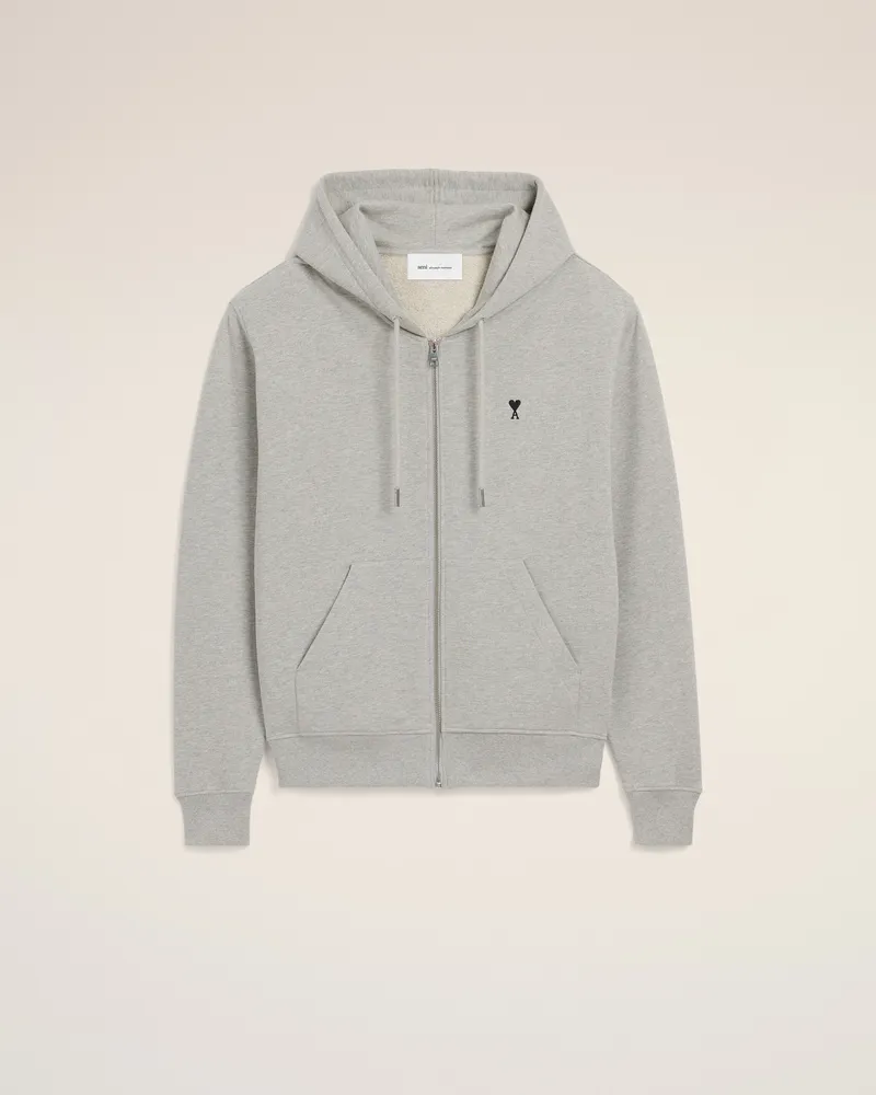 AMI Paris Ami De Coeur Kapuzenpullover aus grauer Baumwolle mit Reißverschluss Grau für Herren Heather