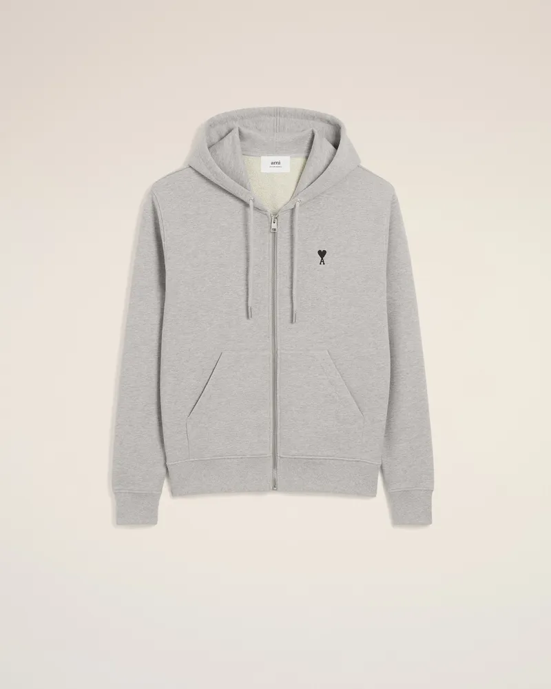 AMI Paris Ami De Coeur Kapuzenpullover aus grauer Baumwolle mit Reißverschluss Grau für Herren Heather