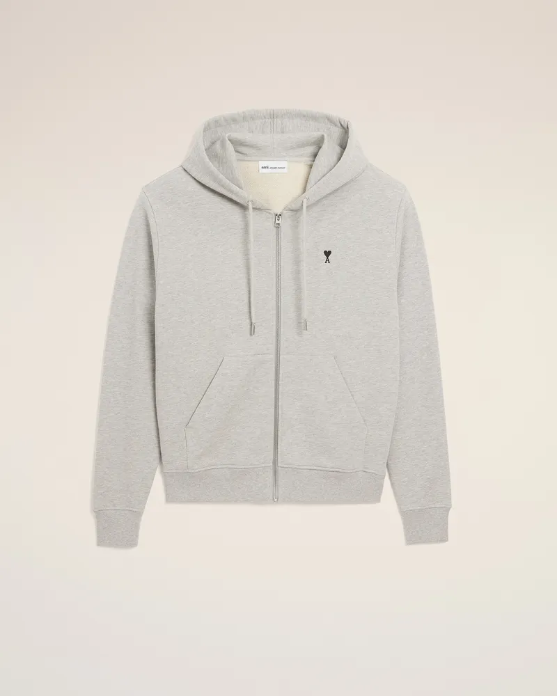 AMI Paris Ami de Coeur Kapuzenpullover aus grauer Baumwolle mit Reißverschluss Grau für Herren Heather