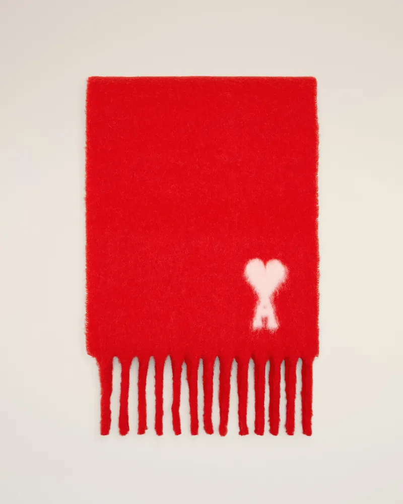 AMI Paris Ami De Coeur Schal aus roter Alpakawolle Rot Unisex Carmin