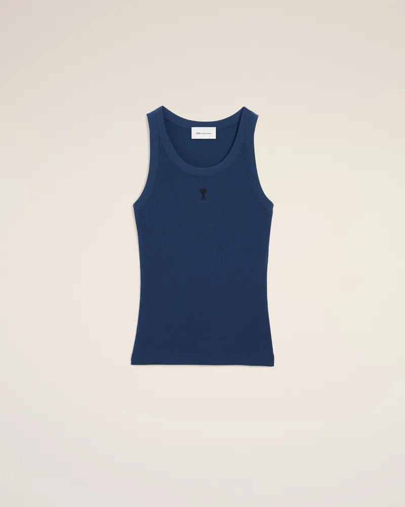 AMI Paris Blaues Ami De Coeur Baumwoll-Tanktop Blau für Damen Tinte