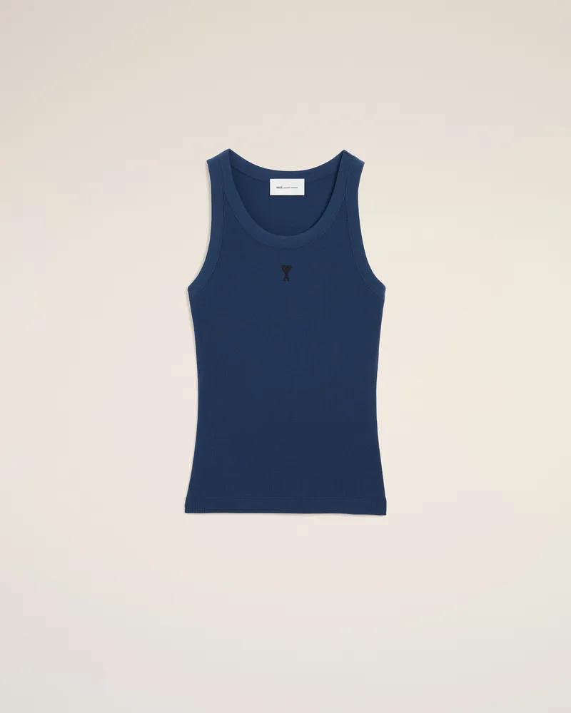AMI Paris Blaues Ami De Coeur Baumwoll-Tanktop Blau für Damen Tinte