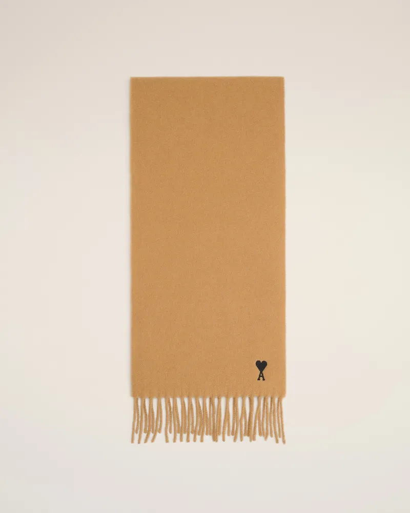 AMI Paris Ami De Coeur Schal aus brauner Wolle Braun Unisex Camel