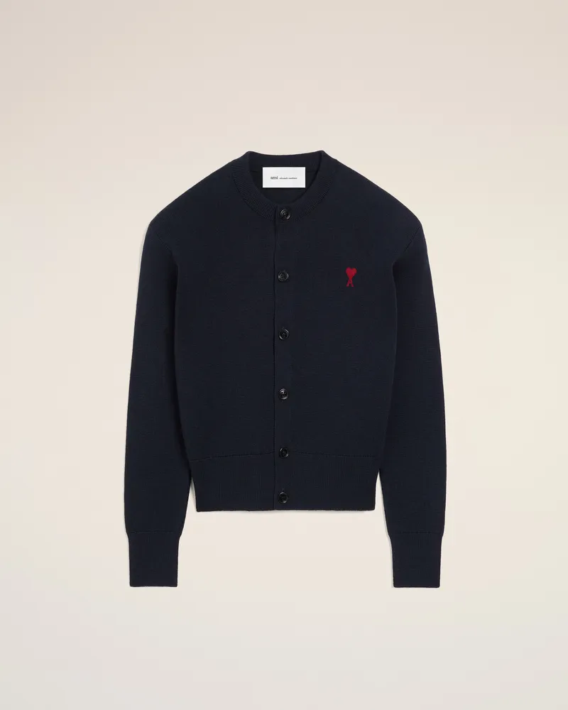 AMI Paris Ami de Coeur Cardigan aus blauer Wolle mit Rundhalsausschnitt Blau für Damen Navy