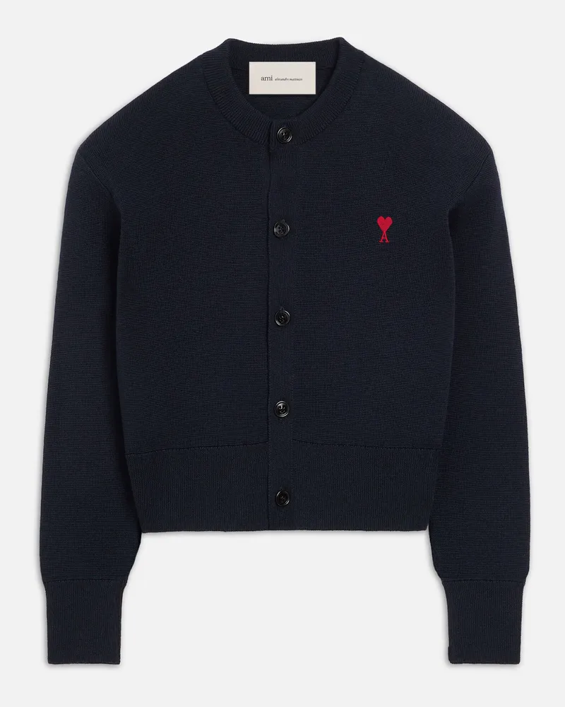 AMI Paris Ami de Coeur Cardigan aus blauer Wolle mit Rundhalsausschnitt Blau - Größe für Damen Navy