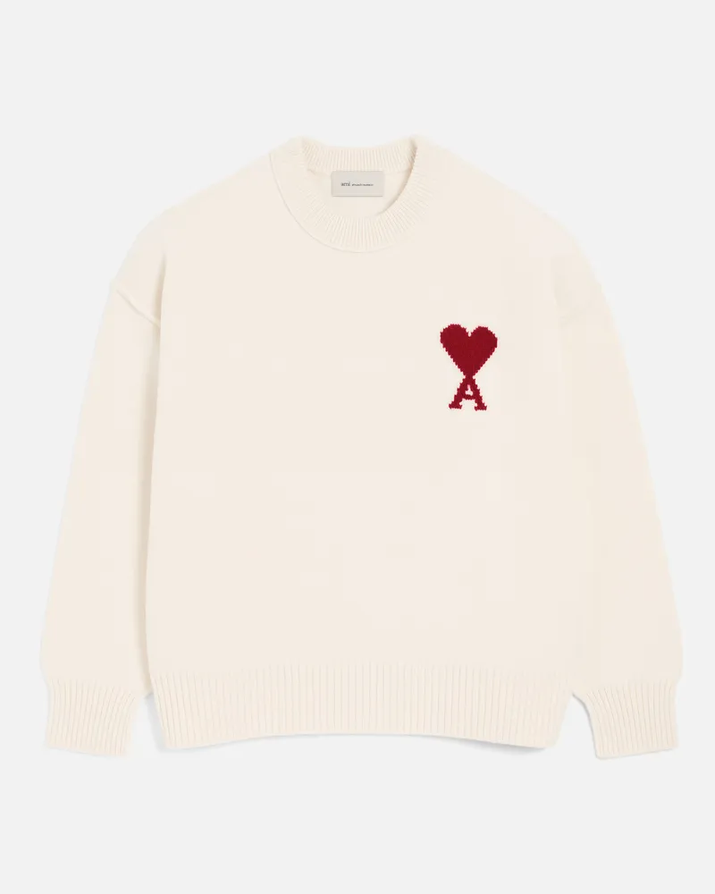 AMI Paris Ami de Coeur Pullover aus naturfarbener Wolle Weiß - Größe Unisex Off