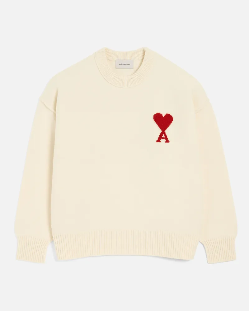 AMI Paris Ami de Coeur Pullover aus naturfarbener Wolle Weiß - Größe Unisex Off