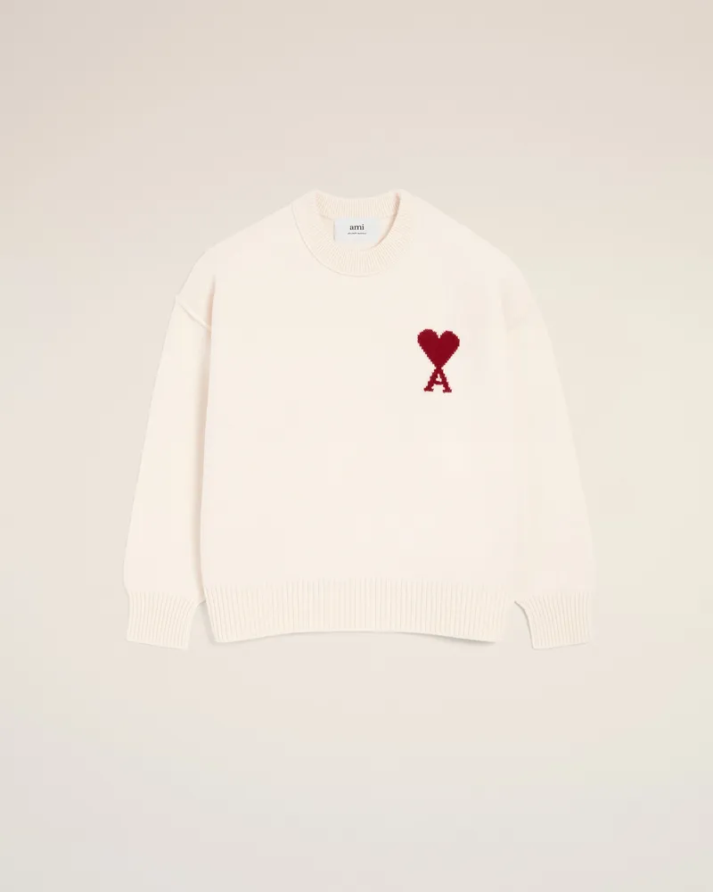 AMI Paris Ami De Coeur Pullover mit Rundhalsausschnitt aus Wolle in Weiß Weiß Unisex Off